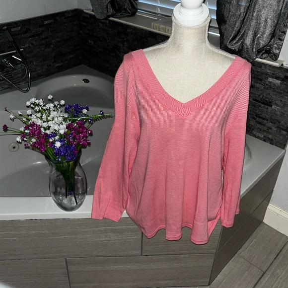 Evan Picone Orange Striped V-Neck Long Sleeve Soft Warm Top Plus Size 2X - Picture 1 of 9